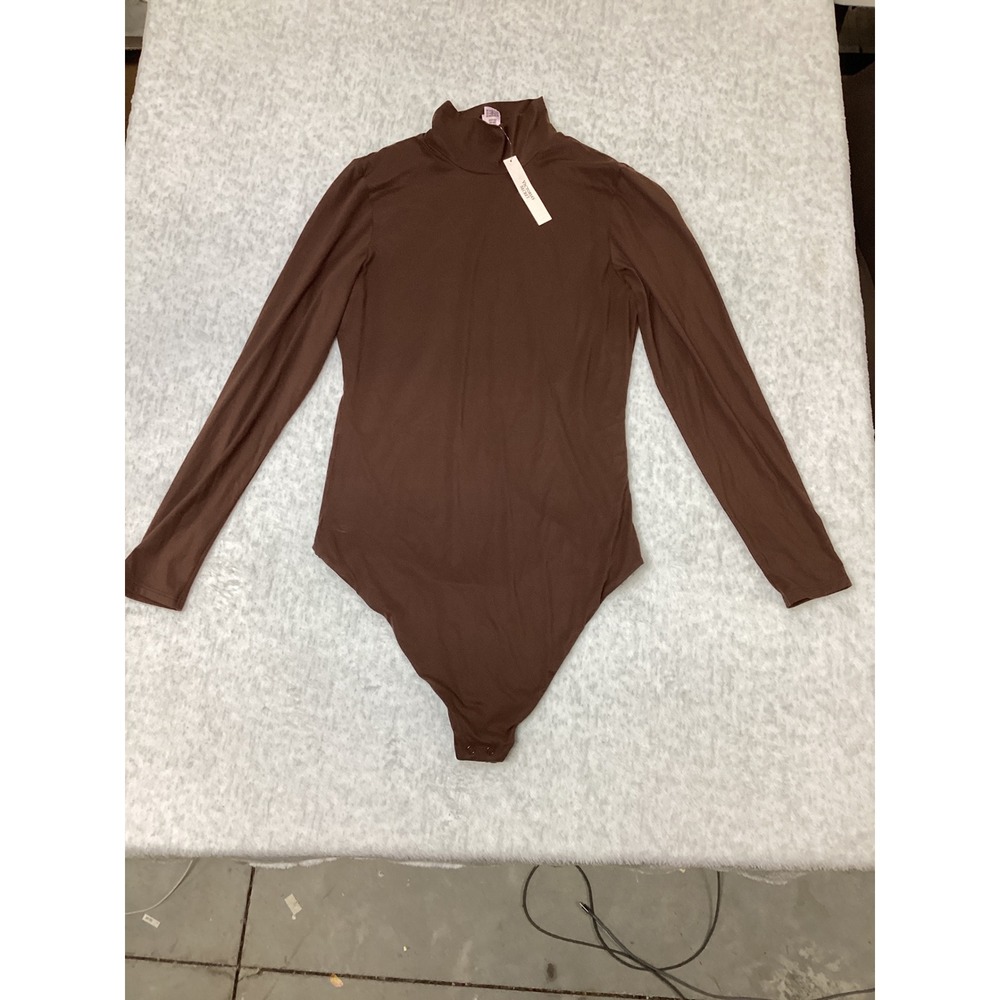 Victoria's Secret Brown Mock Neck Long Sleeve Bodysuit NWT L 11253553‎ 33F6